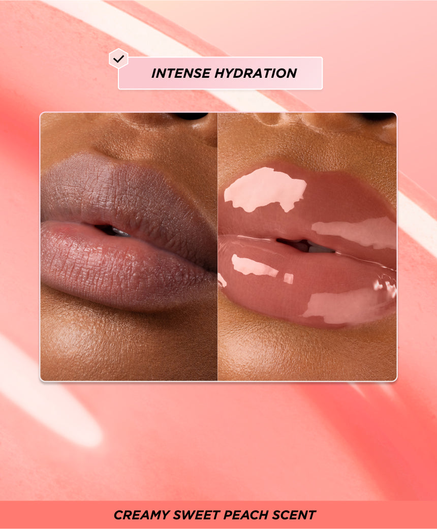 Before and after lip oil application. 