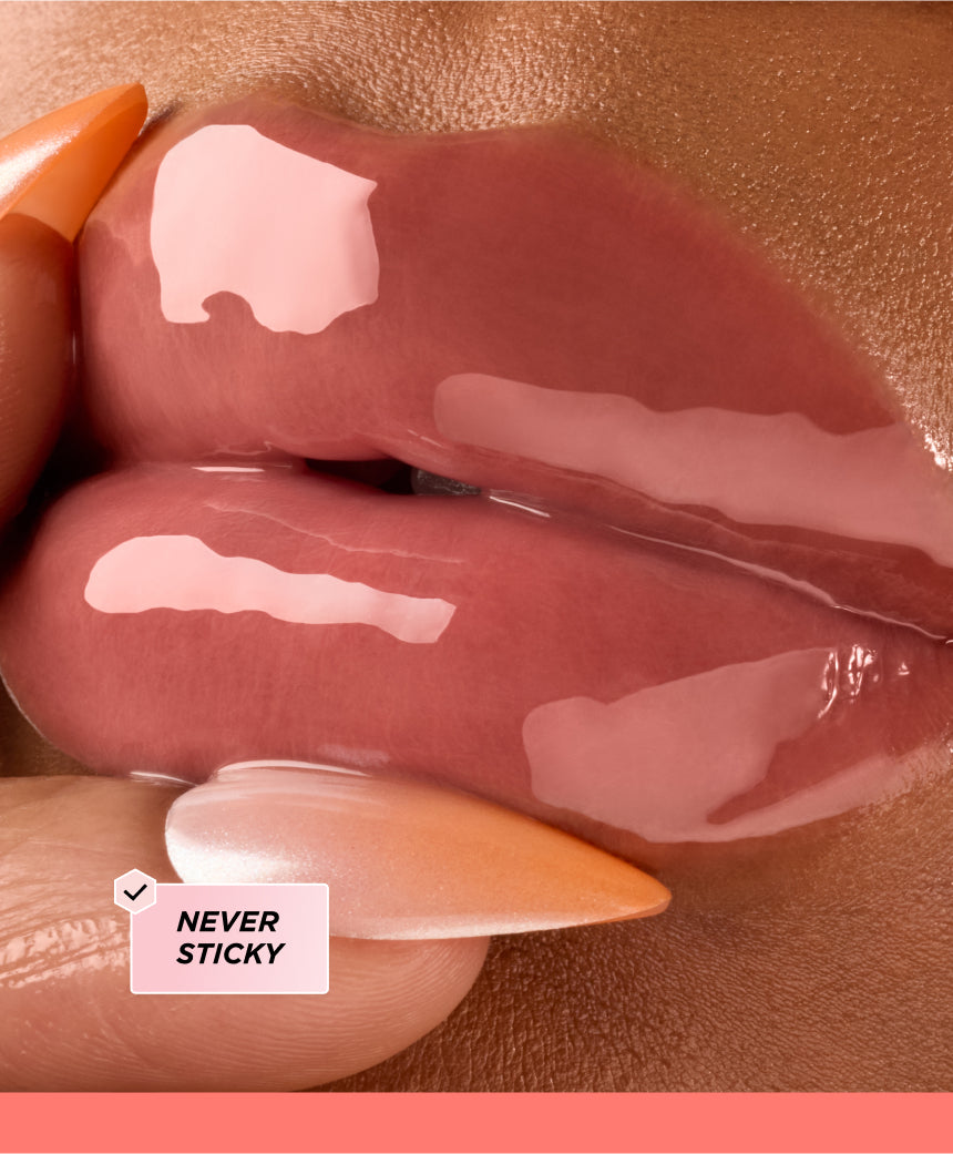 Lip oil swatch close up.