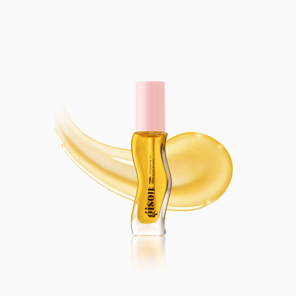 Lip oil bottle with a lip oil swatch. 