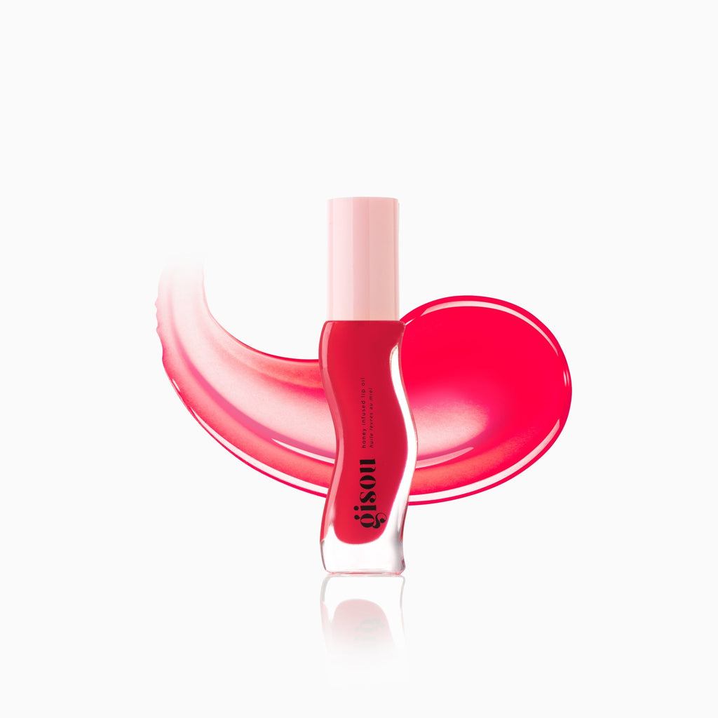 Red lip oil including swatch.
