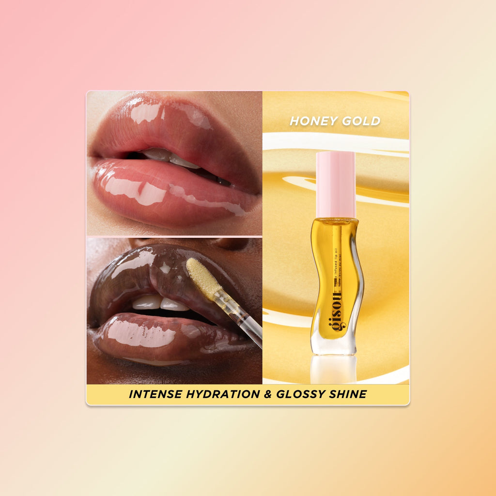 Lip oil swatches on two different lips.