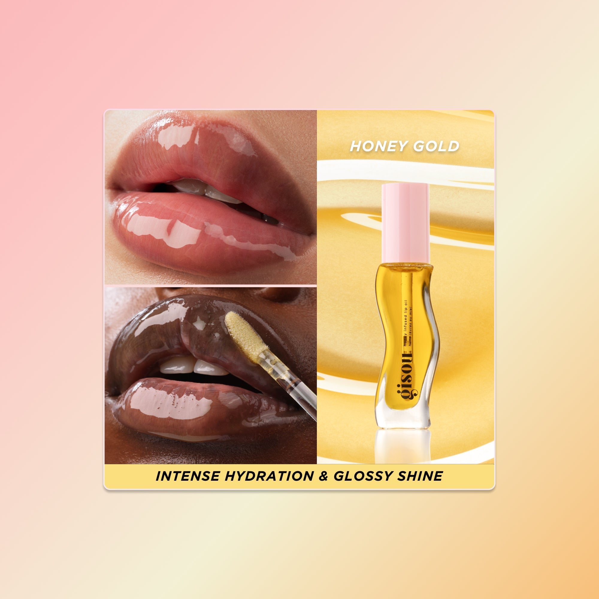 Lip oil swatches on two different lips.