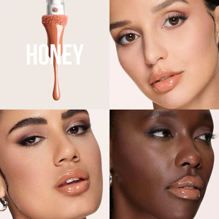 Plumping lip gloss, high shine & hydrating. Faux filler effect, nude shade. Image 11 of 12.