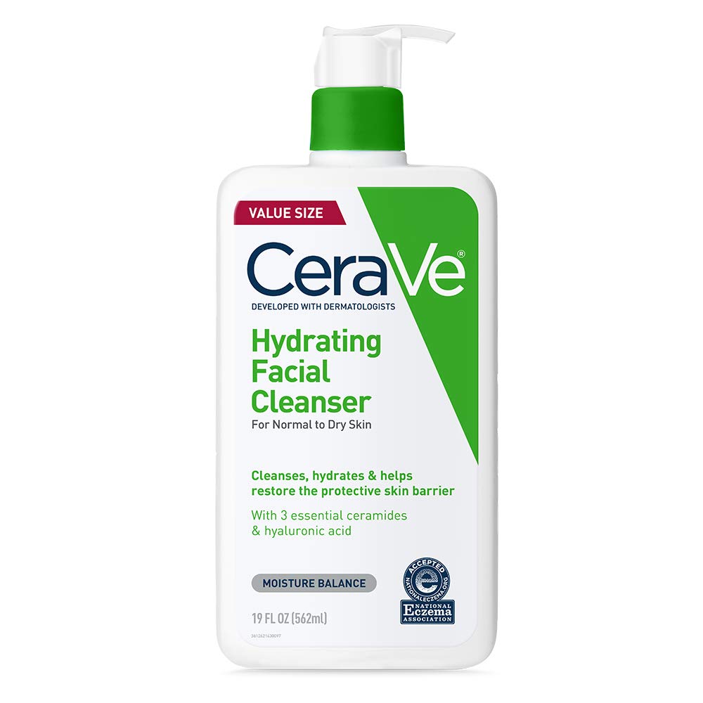 CeraVe Hydrating Cleanser with Hyaluronic Acid, Face Wash for Dry Skin,19oz | Skin Care For Men and Women, Daily Cleanser & Makeup Remover with Glycerin & Ceramides, National Eczema Association Certified