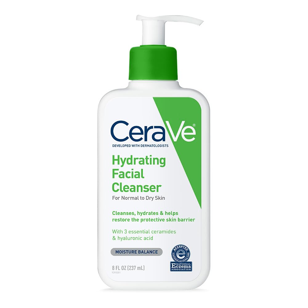 CeraVe Hydrating Cleanser with Hyaluronic Acid, Face Wash for Dry Skin,16oz | Skin Care For Men and Women, Daily Cleanser & Makeup Remover with Glycerin & Ceramides, National Eczema Association Certified