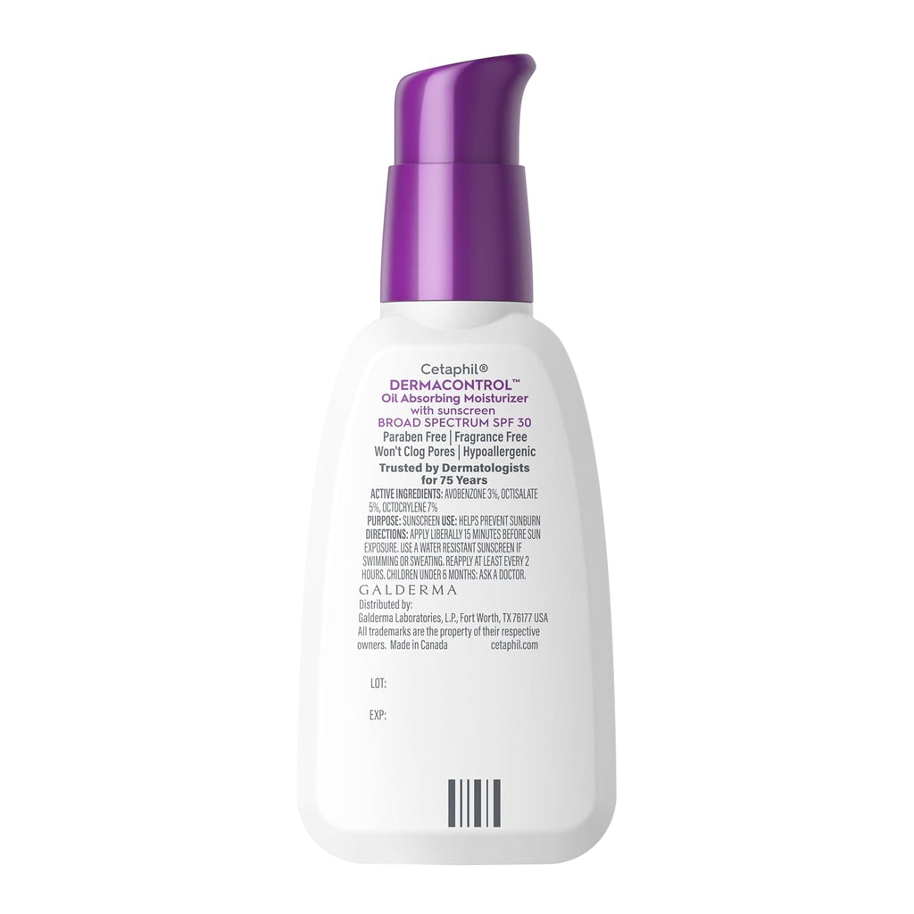 Cetaphil DermaControl Oil Absorbing Moisturizer, SPF 30, Oily Skin, 4 Fl Oz | Fragrance-Free Daily Face Moisturizer With Sunscreen, Reduces Shine, Hydrates Sensitive Oily Skin, Dermatologist Recommended