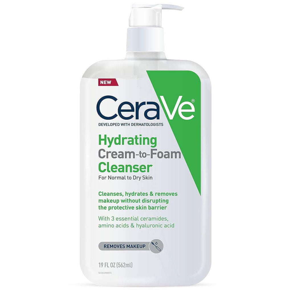 CeraVe Hydrating Cream To Foam Cleanser, Face Wash for Dry Skin, 19oz | Skin Care with Hyaluronic Acid, Makeup Remover, Facial Cleanser, Fragrance-Free, Non-Comedogenic, For Normal To Dry Skin