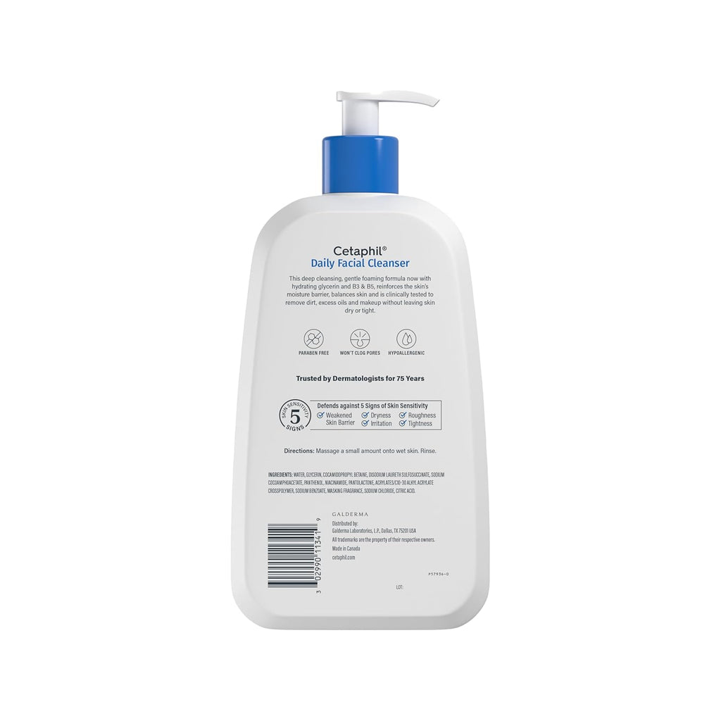 Cetaphil Daily Facial Cleanser Sensitive & Oily Skin, 20 oz | Gentle foaming face wash, soap-free, hypoallergenic, combination to oily skin, dermatologist recommended, daily skincare