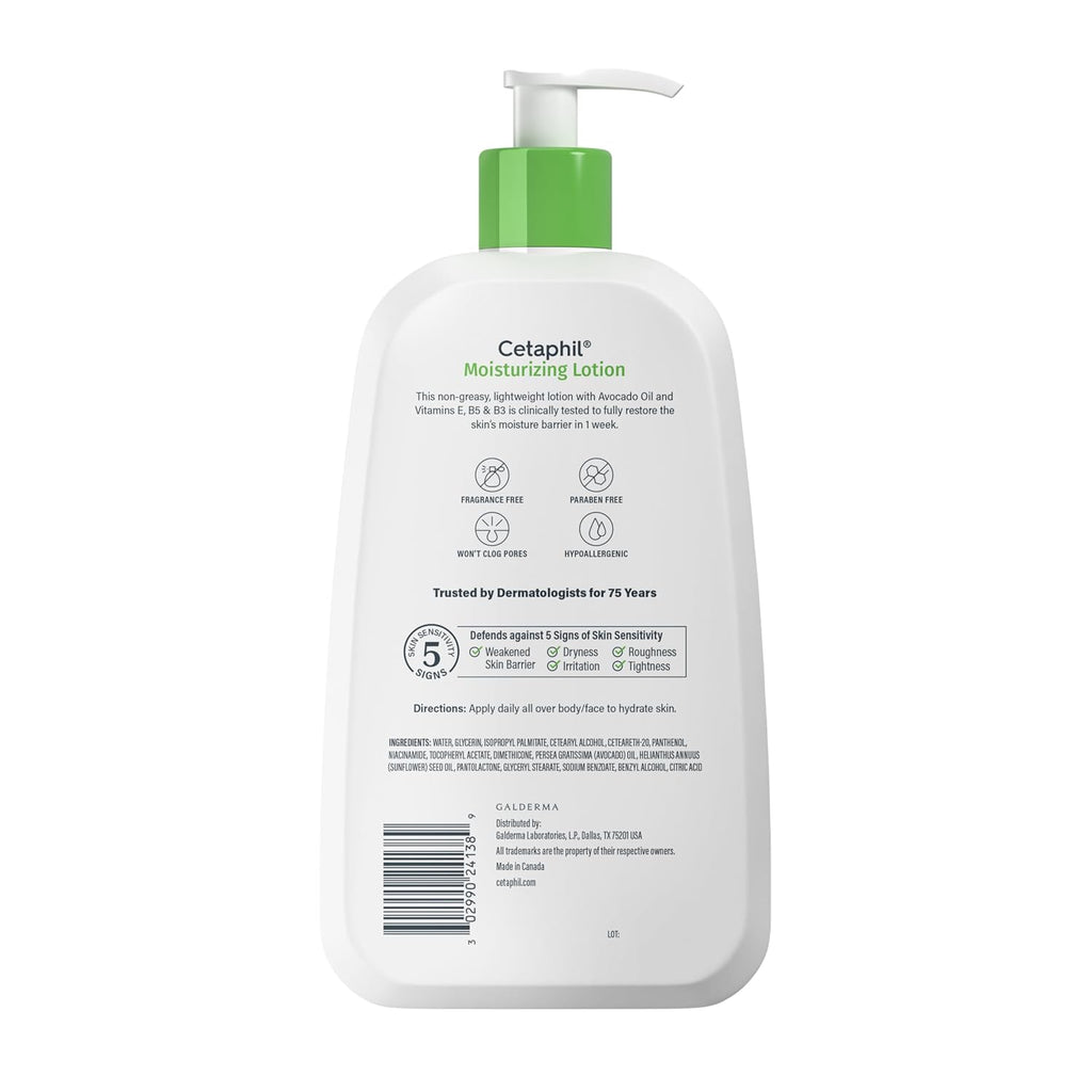 Cetaphil Moisturizing Face & Body Lotion, Sensitive Skin, 20oz | Fragrance-Free, Hypoallergenic, Non-Comedogenic, Hydrates Dry Sensitive Skin, Dermatologist Recommended, Large 20 Oz