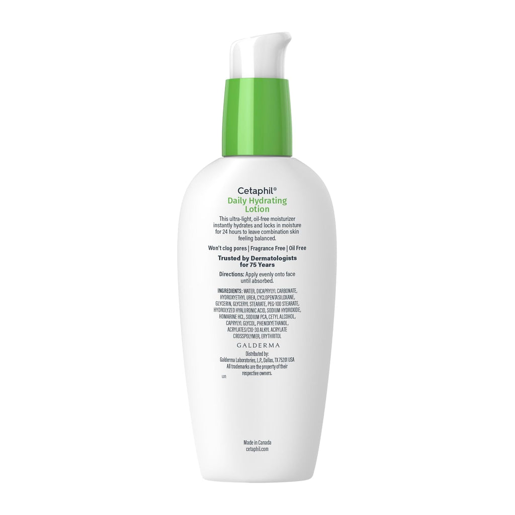 Cetaphil Daily Hydrating Face Lotion, Hyaluronic Acid, 3oz | 24-Hour Hydration, Fragrance-Free, Non-Comedogenic, Hyaluronic Acid, Daily Face Moisturizer For Combination Skin