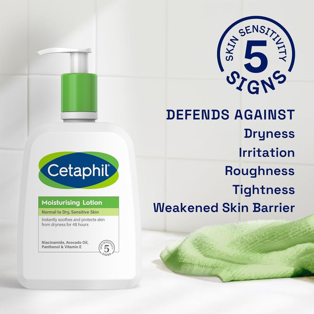 Cetaphil Moisturing Lotion, Dry to Normal Sensitive Skin, with Avocado Oil and Essential vitamins B5 & B3-20 fl oz, 2 Count