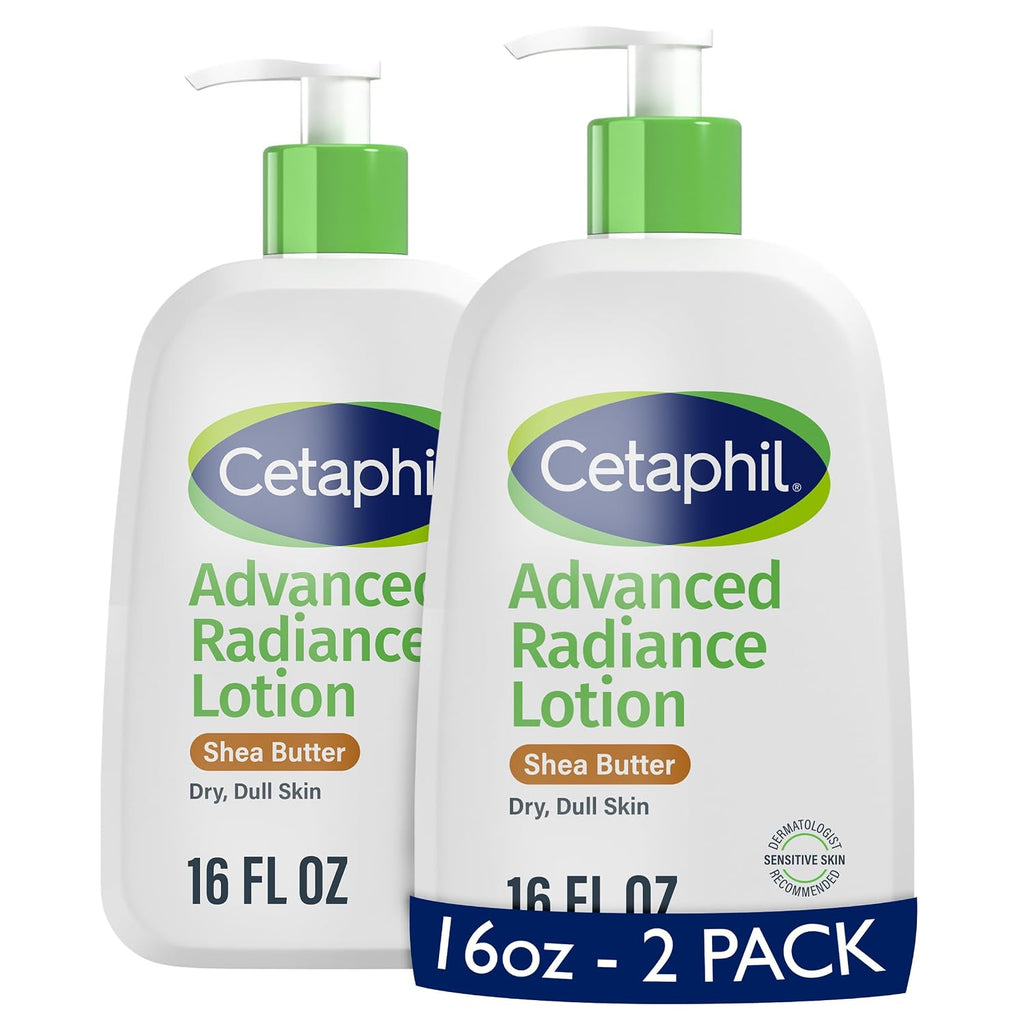 Cetaphil Advanced Radiance Body Lotion, Dry, Sensitive Skin, 16 oz, 2 ct | Body Lotion For Dry Skin, Fragrance Free, Hypoallergenic, Non-Comedogenic, Shea Butter, 2-Pack, Dermatologist Recommended