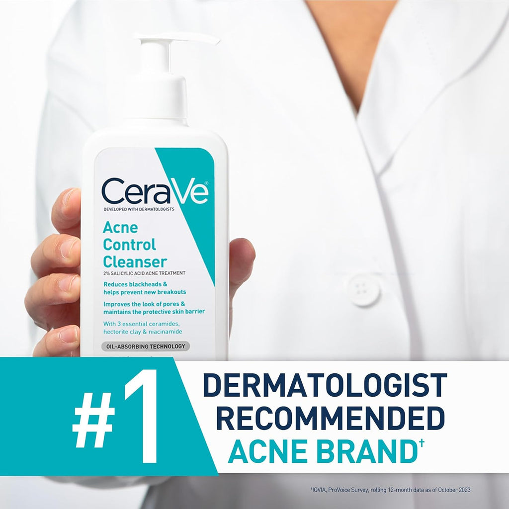 CeraVe Acne Control Cleanser, Face Wash with 2% Salicylic Acid, 16 oz | Skin Care with Niacinamide, Acne Face Wash, Acne Treatment For Face, Ceramides, Fragrance Free, Gentle, Oil Absorbing Clay