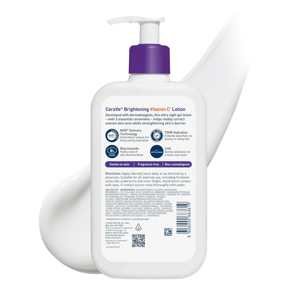 CeraVe Brightening Vitamin C Lotion, Dark Spot Correcting & Brightening With Vitamin C, 3 Essential Ceramides, Niacinamide & LHA, Lightweight & Fragrance-Free, 72Hr Hydration, 16oz