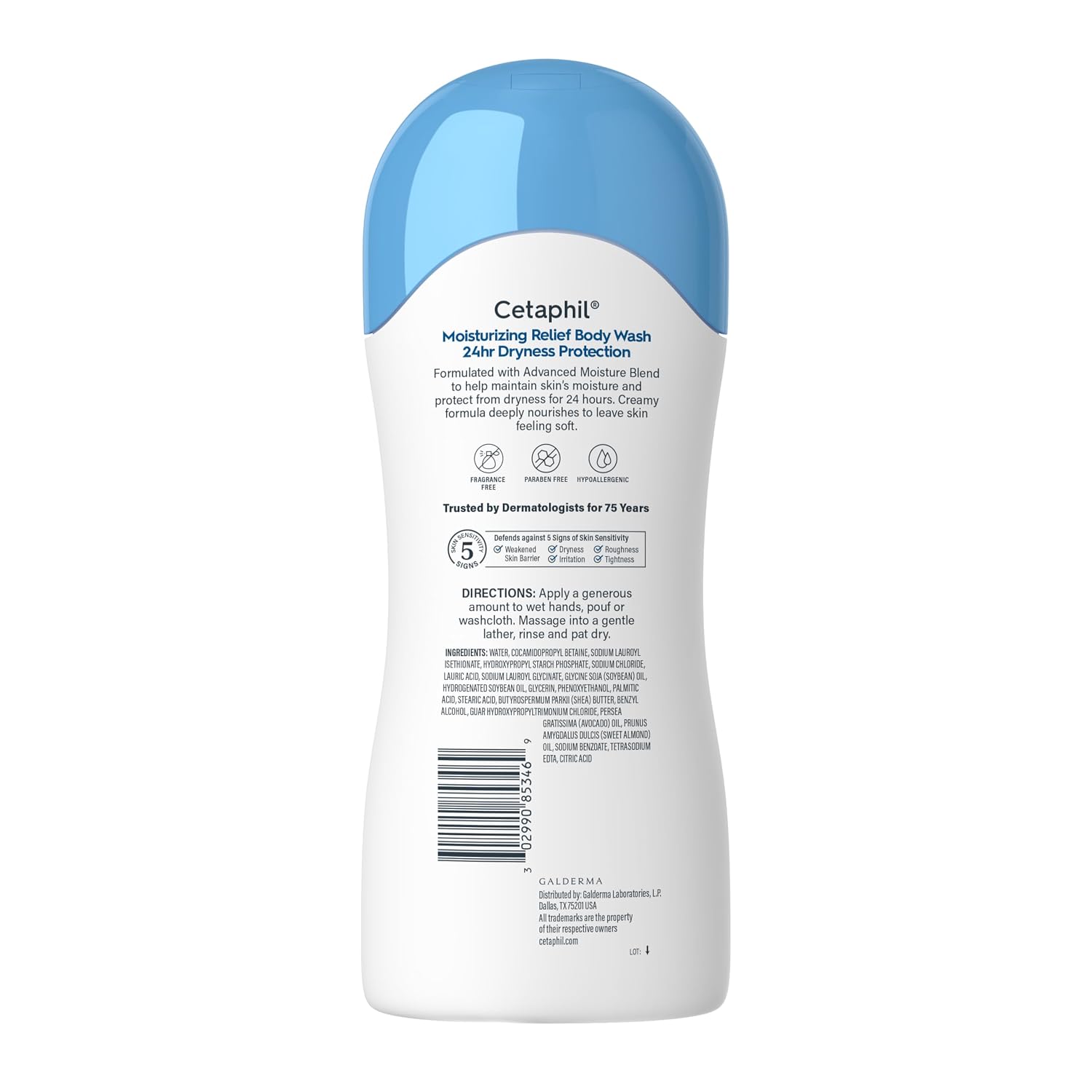 Cetaphil Moisturizing Body Wash, Sensitive Skin, Fragrance Free, 16.9 fl oz | Hydrating Body Wash for Women and Men, Fragrance-Free, Dermatologist Recommended, Soothes Dry, Sensitive Skin