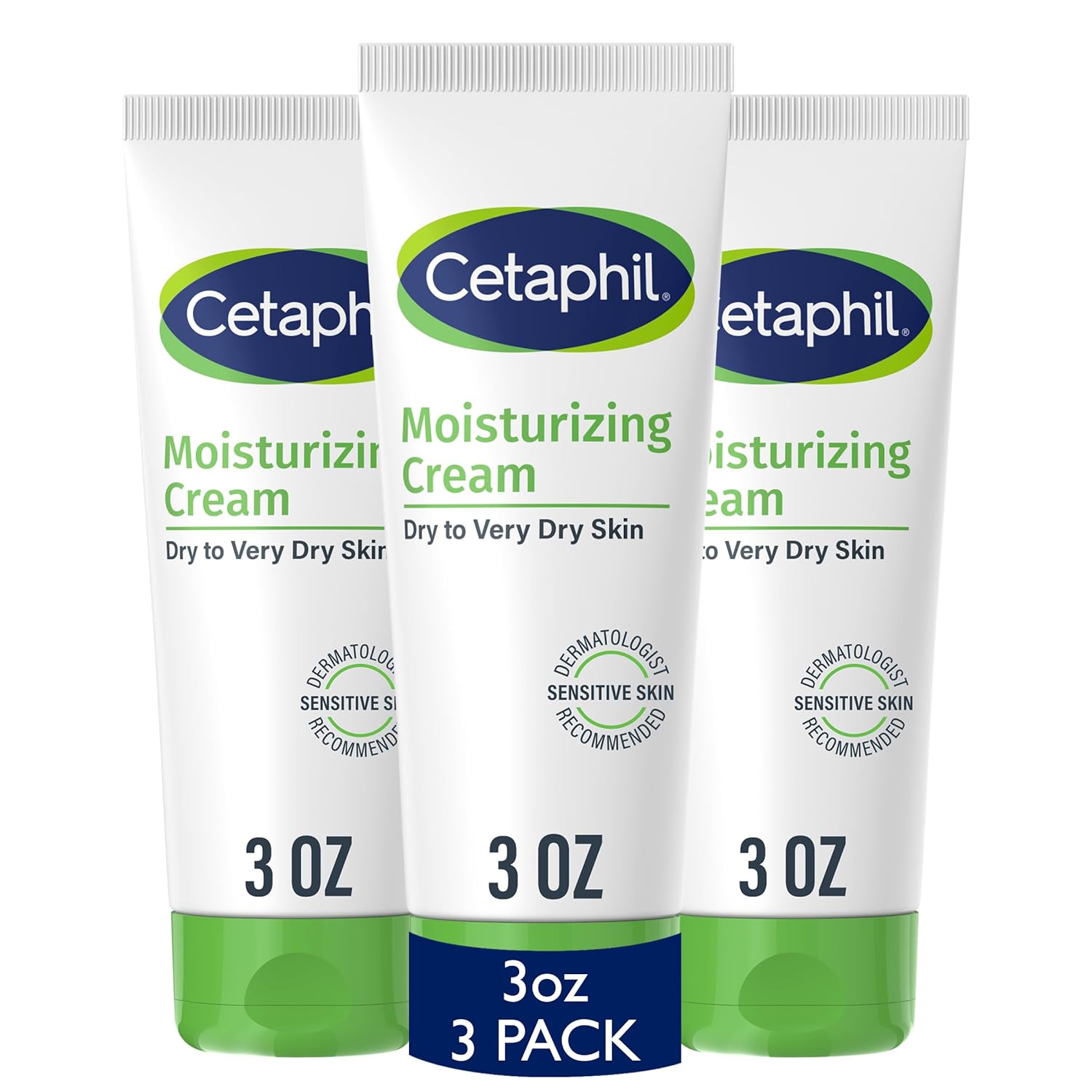 Cetaphil Moisturizing Cream for Sensitive Skin, Fragrance Free, 3 oz, 3 ct | Face & Body Cream, Dry To Very Dry Skin, Non-Comedogenic, Fragrance Free, Dermatologist Recommended, Value 3-Pack