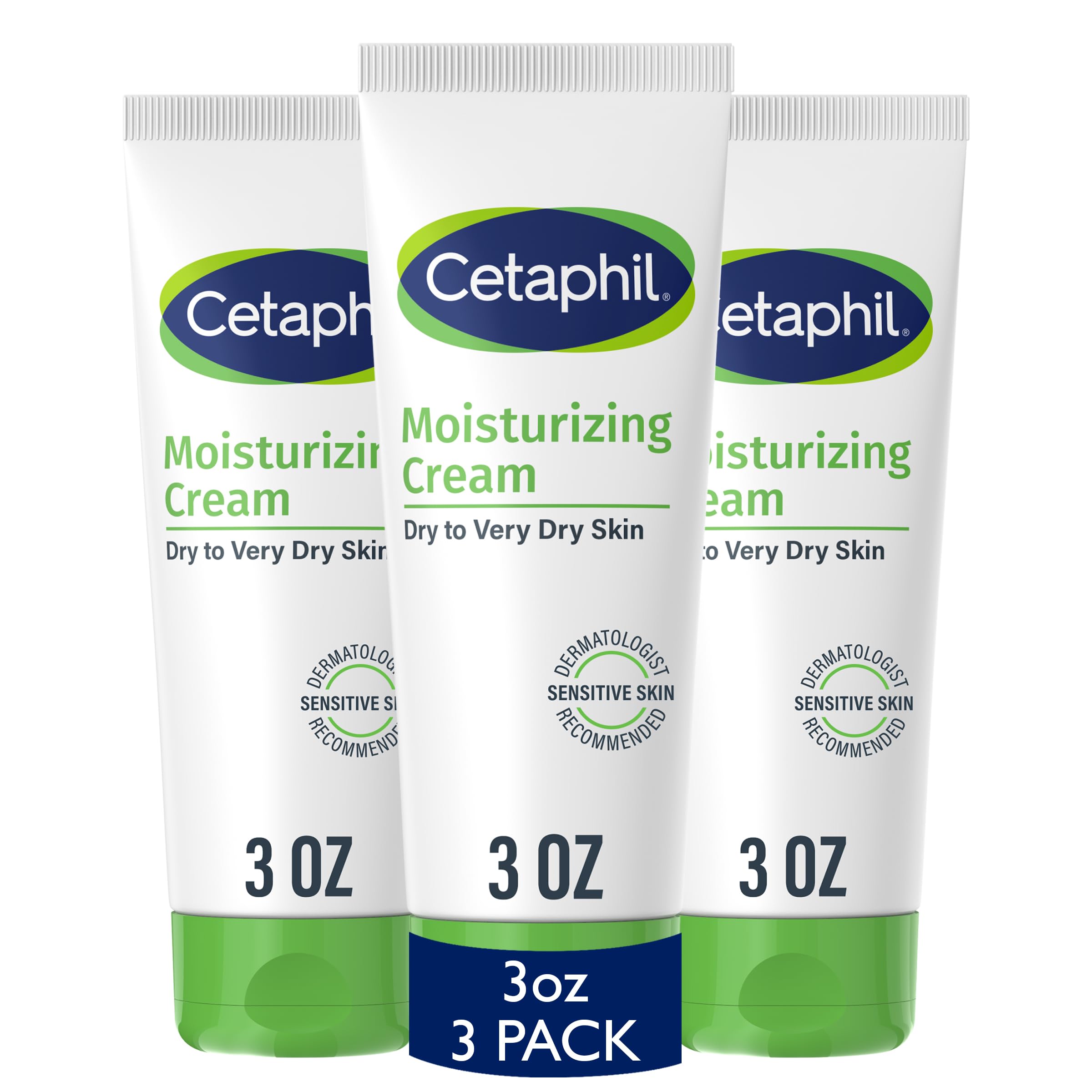 Cetaphil Moisturizing Cream for Sensitive Skin, Fragrance Free, 3 oz, 3 ct | Face & Body Cream, Dry To Very Dry Skin, Non-Comedogenic, Fragrance Free, Dermatologist Recommended, Value 3-Pack