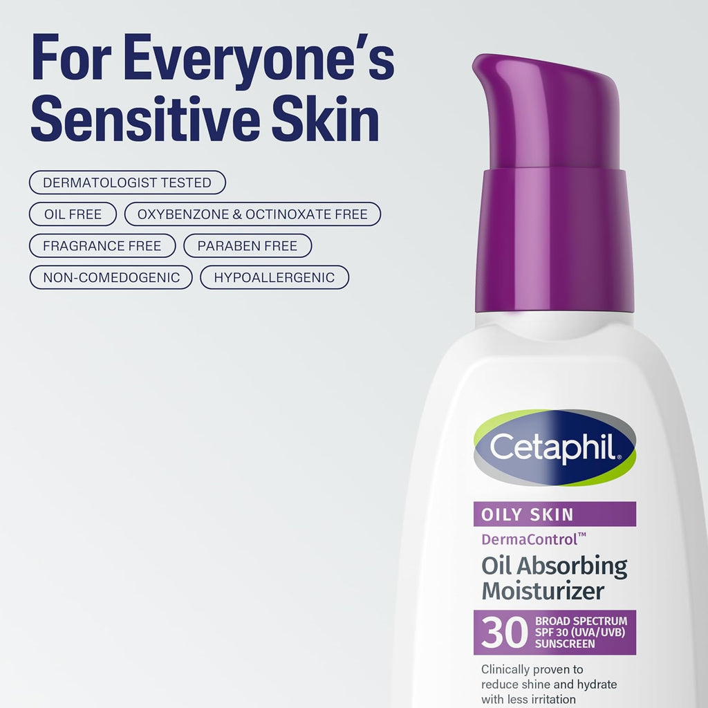 Cetaphil DermaControl Oil Absorbing Moisturizer, SPF 30, Oily Skin, 4 Fl Oz | Fragrance-Free Daily Face Moisturizer With Sunscreen, Reduces Shine, Hydrates Sensitive Oily Skin, Dermatologist Recommended