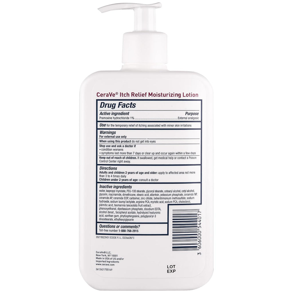 CeraVe Anti Itch Lotion, Hyaluronic Acid Body Moisturizer for Dry Skin,16oz | Fast-Acting Skin Care Formula with Niacinamide & Hydrochloride, Acts As A Soothing Anti Itch Cream For Sunburn Relief