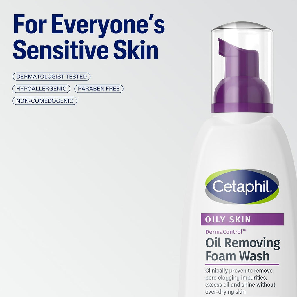 Cetaphil Pro Oil Removing Foaming Face Wash, Sensitive Skin, 8 fl oz, 3ct | Oily & Acne-Prone Skin, Fragrance-Free, Oil Control Foam Cleanser, Dermatologist Recommended, 3-Pack Value