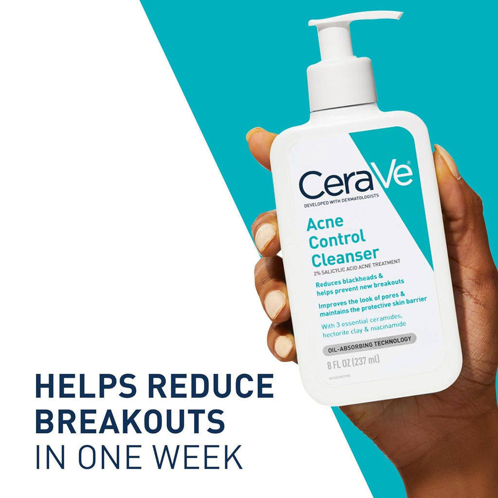 CeraVe Acne Control Cleanser, Face Wash with 2% Salicylic Acid, 16 oz | Skin Care with Niacinamide, Acne Face Wash, Acne Treatment For Face, Ceramides, Fragrance Free, Gentle, Oil Absorbing Clay