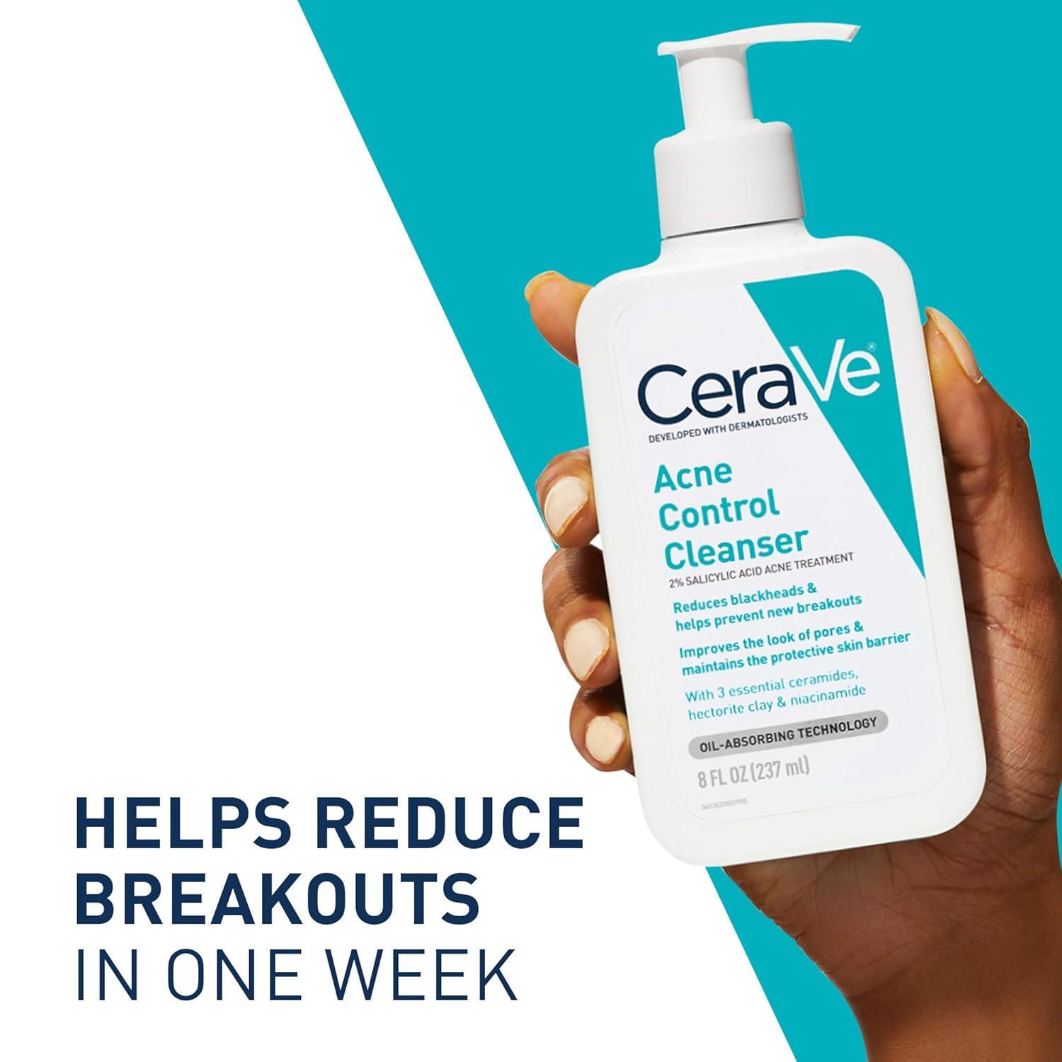 CeraVe Acne Control Cleanser, Face Wash with 2% Salicylic Acid, 16 oz | Skin Care with Niacinamide, Acne Face Wash, Acne Treatment For Face, Ceramides, Fragrance Free, Gentle, Oil Absorbing Clay