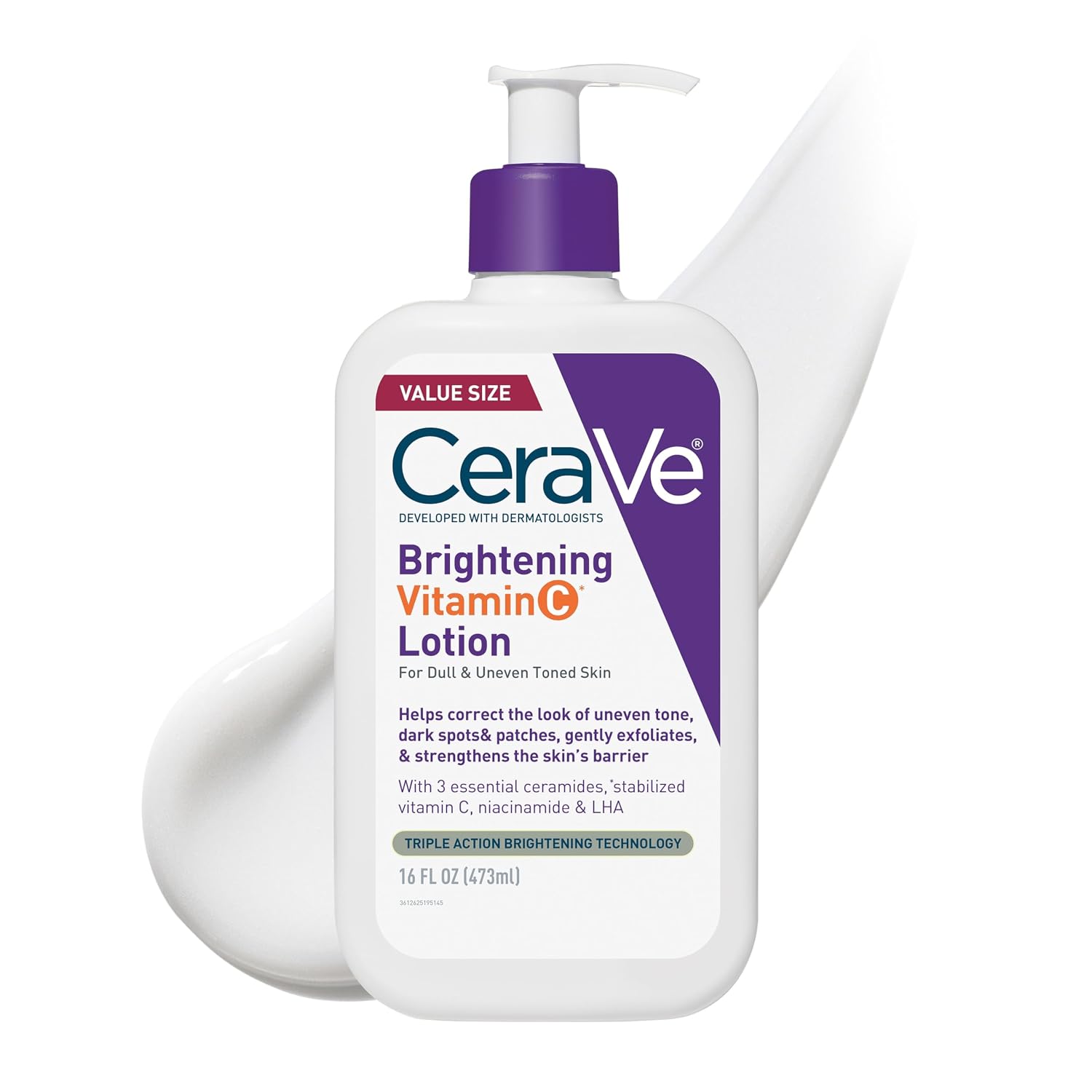 CeraVe Brightening Vitamin C Lotion, Dark Spot Correcting & Brightening With Vitamin C, 3 Essential Ceramides, Niacinamide & LHA, Lightweight & Fragrance-Free, 72Hr Hydration, 16oz