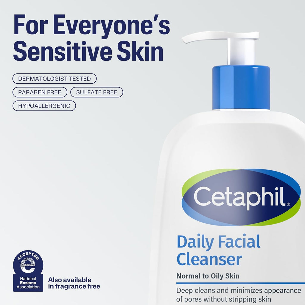 Cetaphil Daily Facial Cleanser Sensitive & Oily Skin, 20 oz | Gentle foaming face wash, soap-free, hypoallergenic, combination to oily skin, dermatologist recommended, daily skincare