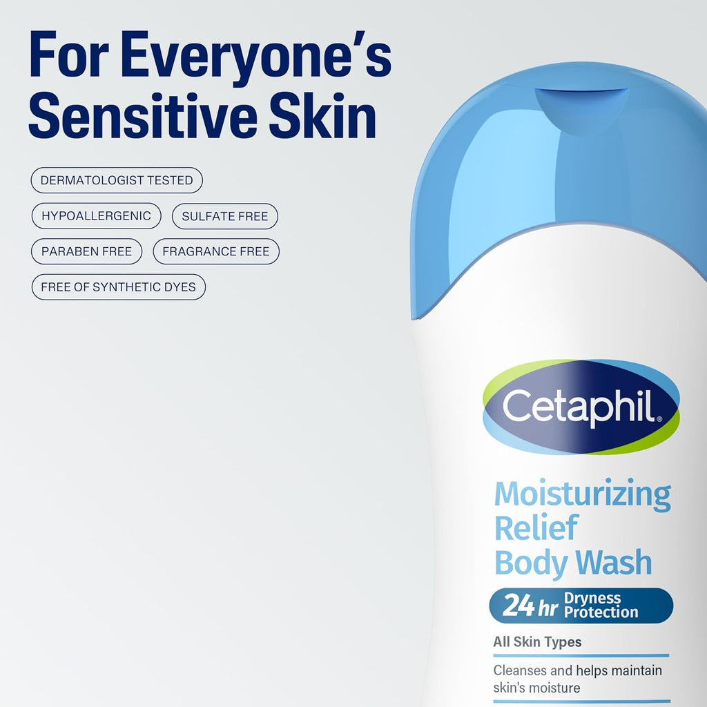 Cetaphil Moisturizing Body Wash, Sensitive Skin, Fragrance Free, 16.9 fl oz | Hydrating Body Wash for Women and Men, Fragrance-Free, Dermatologist Recommended, Soothes Dry, Sensitive Skin