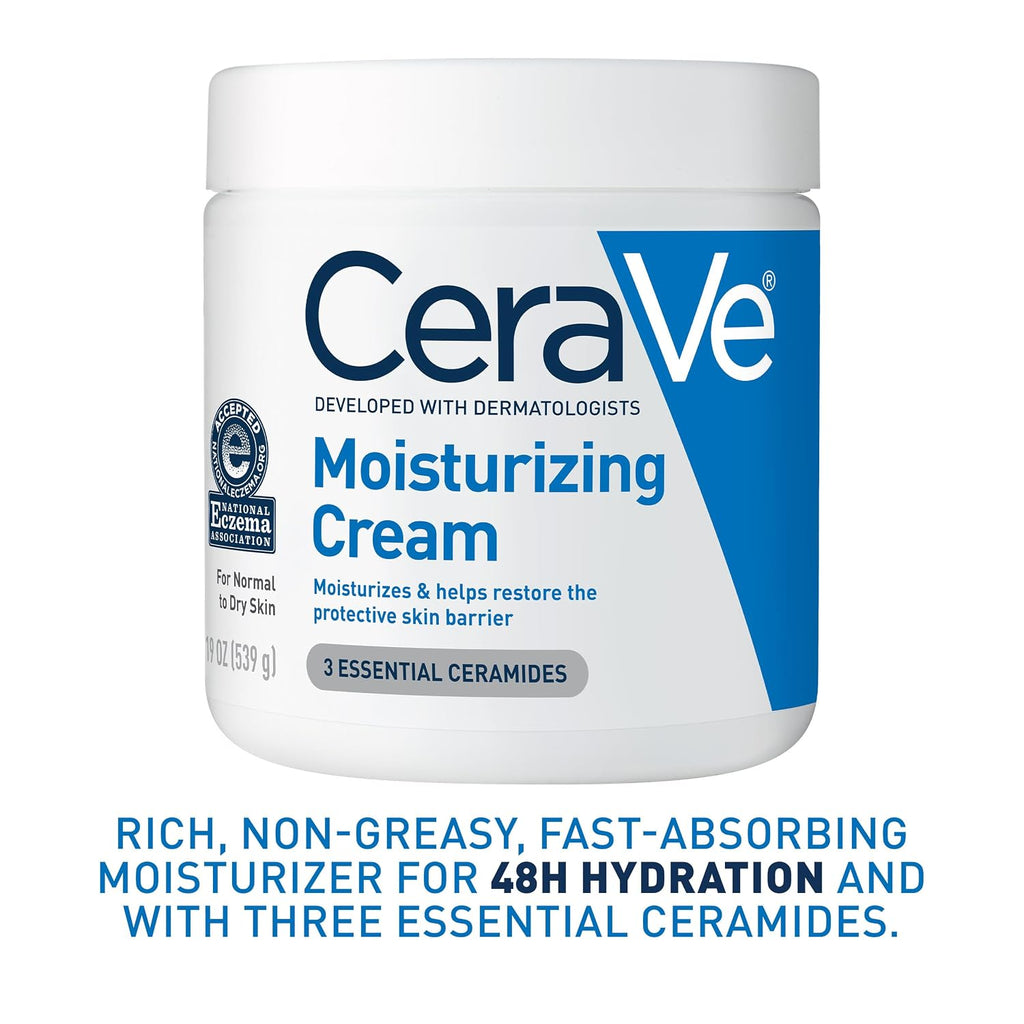 CeraVe Moisturizing Cream, Face Moisturizer & Body Cream, Skin care, 19oz | Hyaluronic Acid For Instant Hydration, Skin Barrier Repair, Ceramide Moisturizer, Fragrance Free, Non-Comedogenic, Daily Use