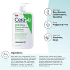 CeraVe Hydrating Cream To Foam Cleanser, Face Wash for Dry Skin, 19oz | Skin Care with Hyaluronic Acid, Makeup Remover, Facial Cleanser, Fragrance-Free, Non-Comedogenic, For Normal To Dry Skin