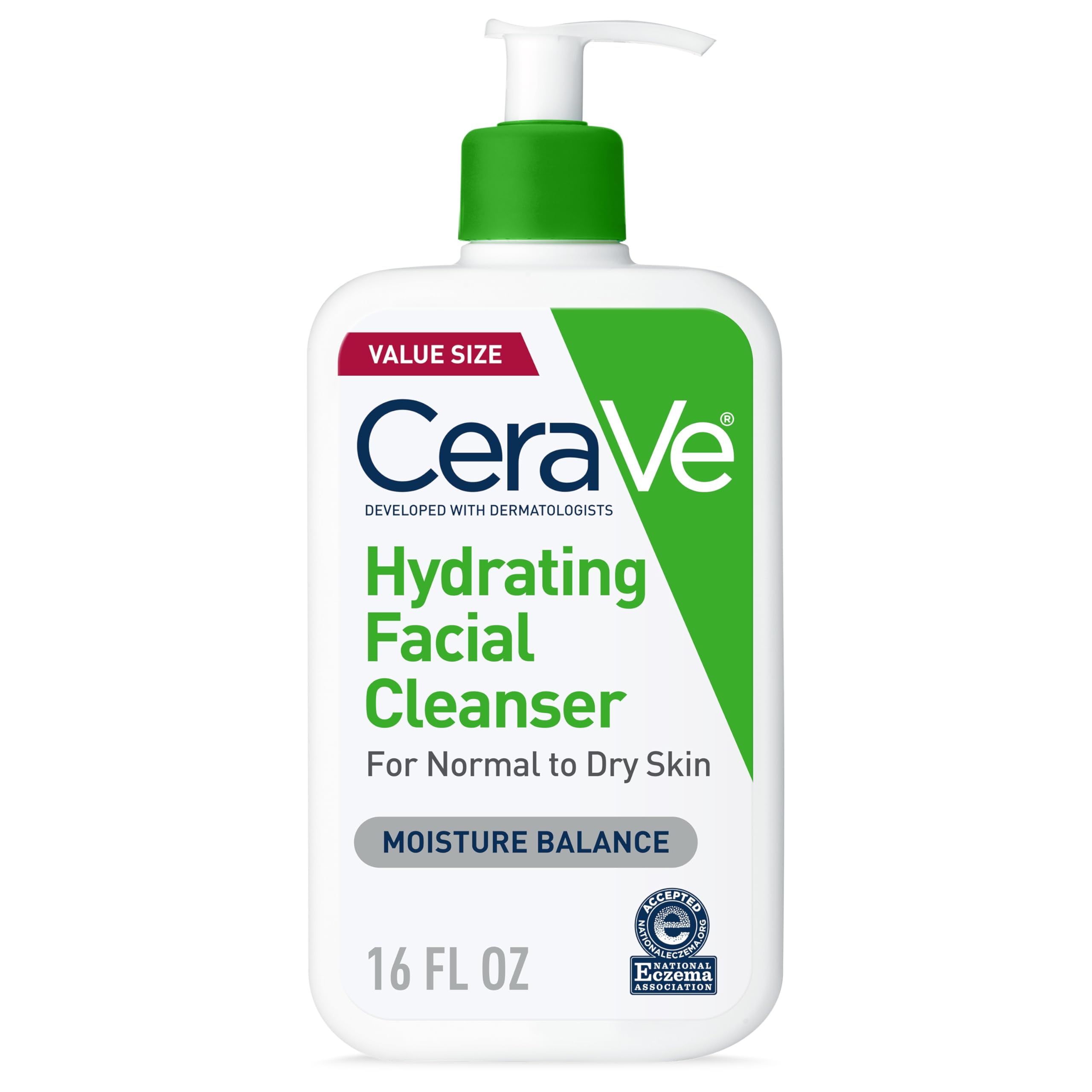 CeraVe Hydrating Cleanser with Hyaluronic Acid, Face Wash for Dry Skin,19oz | Skin Care For Men and Women, Daily Cleanser & Makeup Remover with Glycerin & Ceramides, National Eczema Association Certified