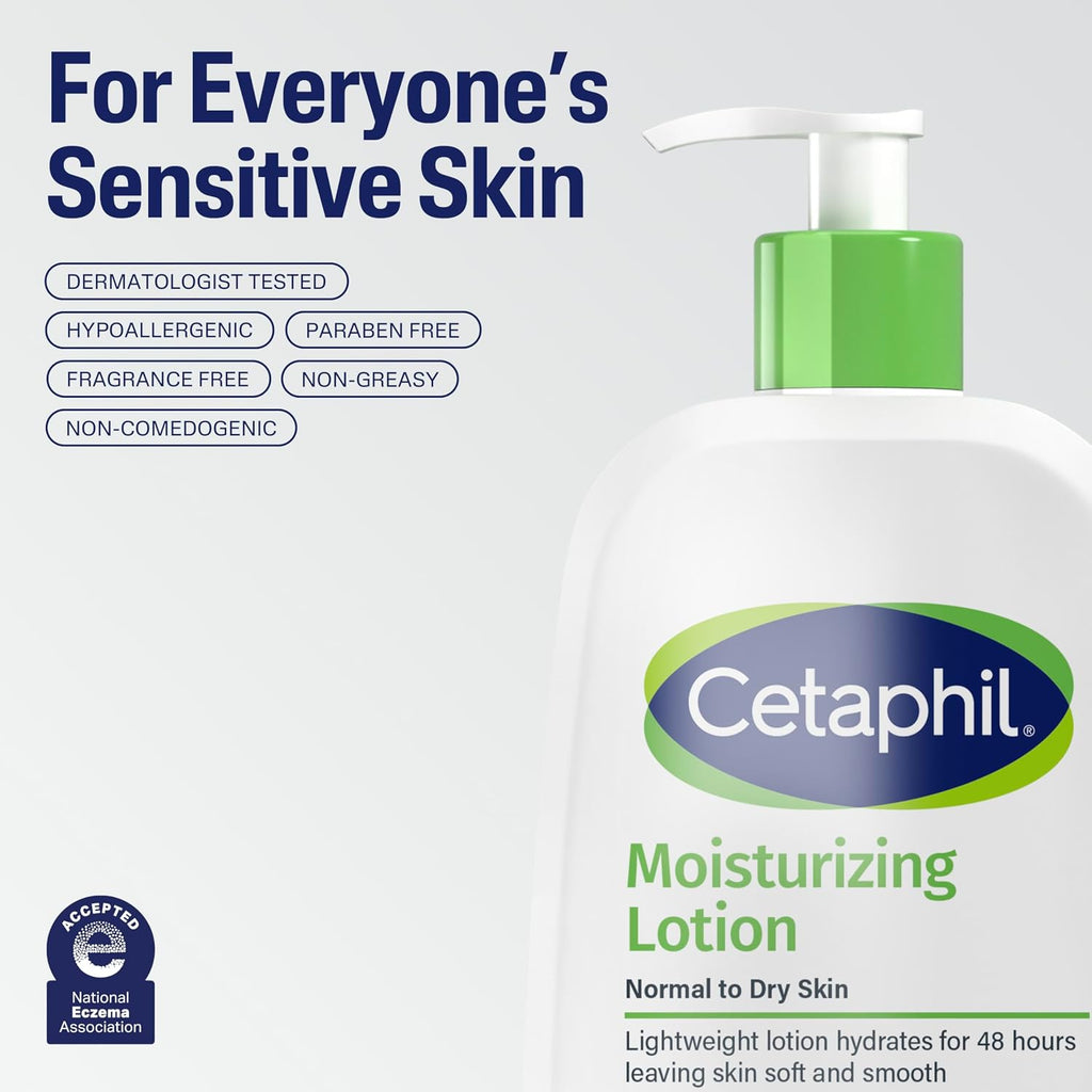 Cetaphil Moisturizing Face & Body Lotion, Sensitive Skin, 20oz | Fragrance-Free, Hypoallergenic, Non-Comedogenic, Hydrates Dry Sensitive Skin, Dermatologist Recommended, Large 20 Oz