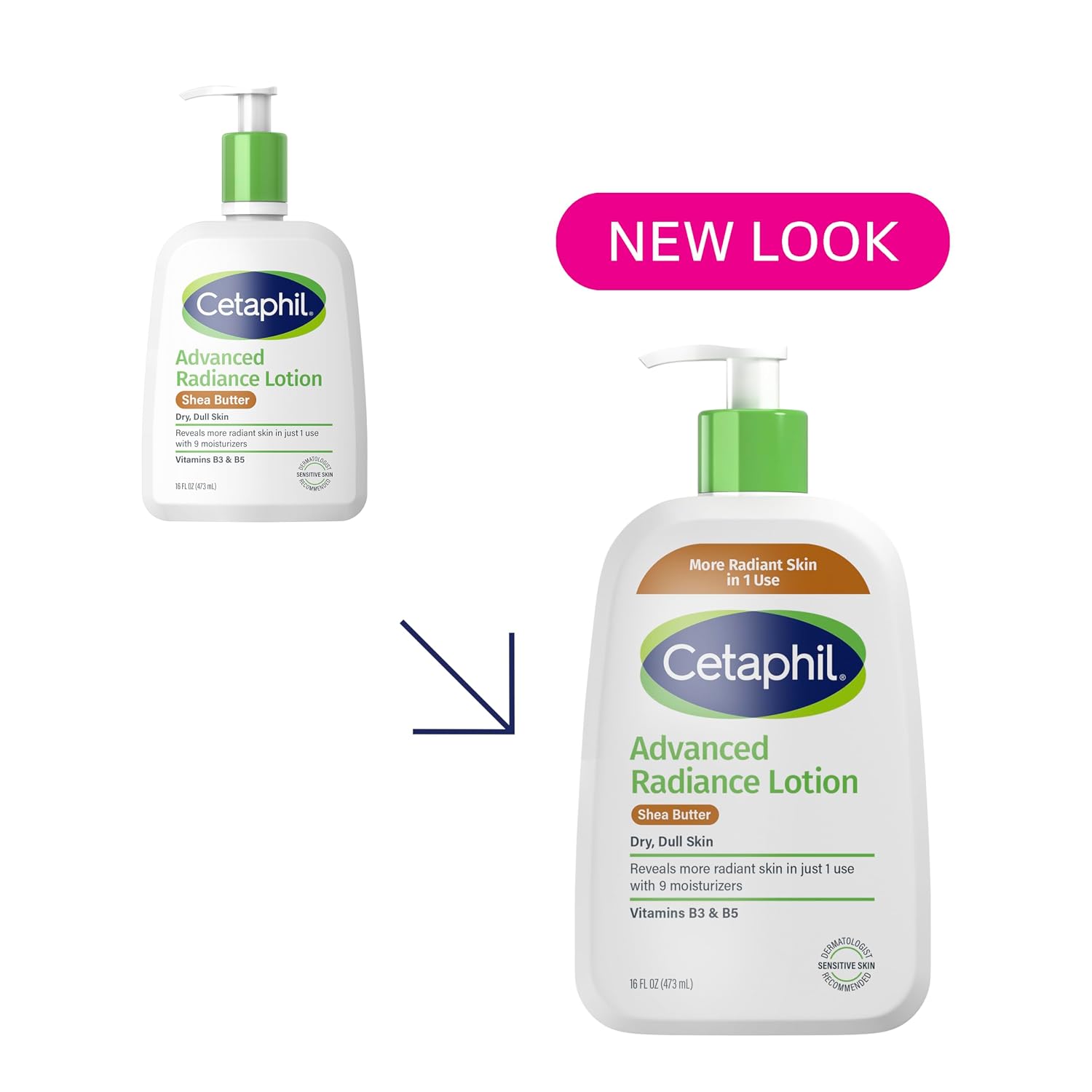 Cetaphil Advanced Radiance Body Lotion, Dry, Sensitive Skin, 16 oz, 2 ct | Body Lotion For Dry Skin, Fragrance Free, Hypoallergenic, Non-Comedogenic, Shea Butter, 2-Pack, Dermatologist Recommended
