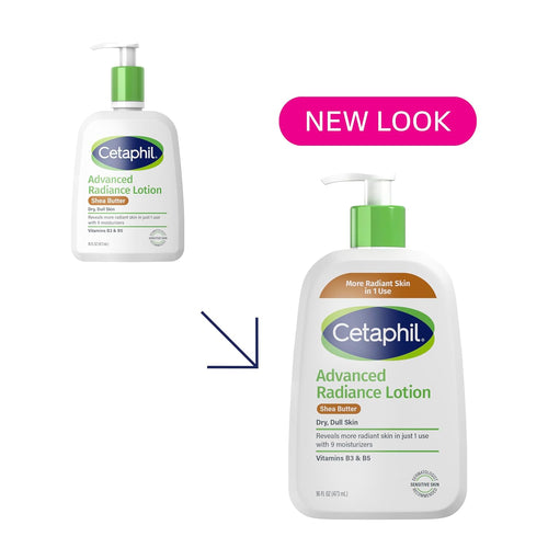 Cetaphil Advanced Radiance Body Lotion, Dry, Sensitive Skin, 16 oz, 2 ct | Body Lotion For Dry Skin, Fragrance Free, Hypoallergenic, Non-Comedogenic, Shea Butter, 2-Pack, Dermatologist Recommended