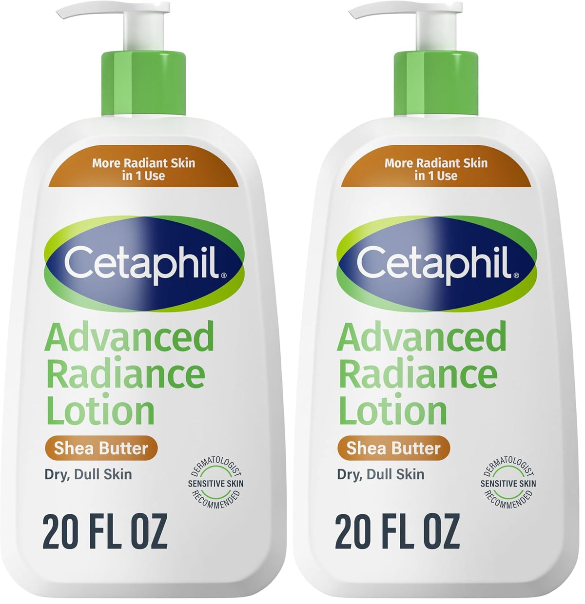 Cetaphil Advanced Radiance Body Lotion, Dry, Sensitive Skin, 16 oz, 2 ct | Body Lotion For Dry Skin, Fragrance Free, Hypoallergenic, Non-Comedogenic, Shea Butter, 2-Pack, Dermatologist Recommended