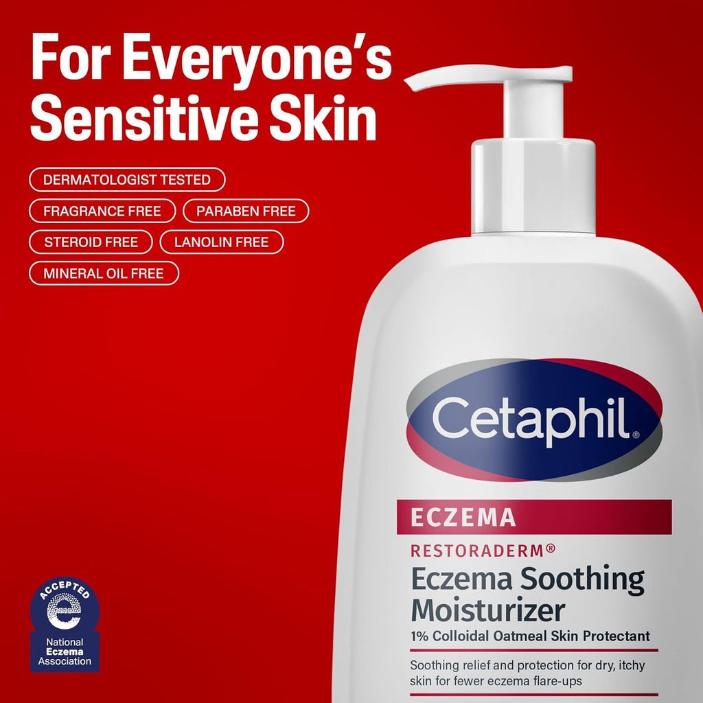 Cetaphil Restoraderm Eczema Moisturizer Colloidal Oatmeal Lotion 16 oz | Steroid-free eczema relief, 48-hour hydration, 1% colloidal oatmeal, fewer flare-ups, doctor recommended, sensitive skin
