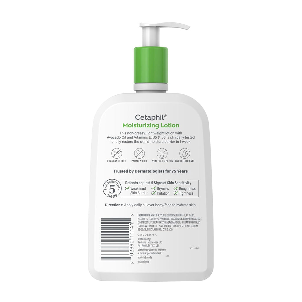 Cetaphil Moisturizing Face & Body Lotion, Sensitive Skin, 20oz | Fragrance-Free, Hypoallergenic, Non-Comedogenic, Hydrates Dry Sensitive Skin, Dermatologist Recommended, Large 20 Oz