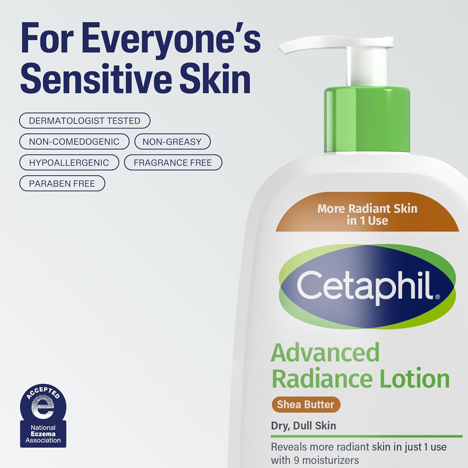 Cetaphil Advanced Radiance Body Lotion, Dry, Sensitive Skin, 16 oz, 2 ct | Body Lotion For Dry Skin, Fragrance Free, Hypoallergenic, Non-Comedogenic, Shea Butter, 2-Pack, Dermatologist Recommended
