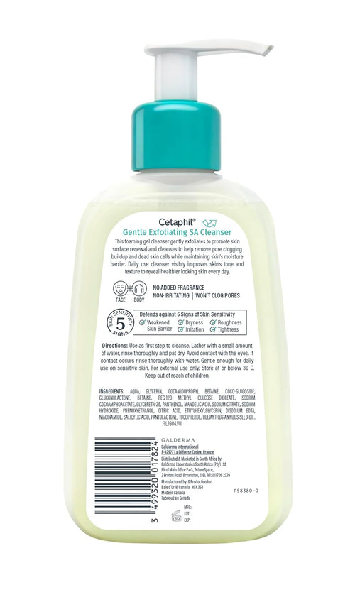 Cetaphil SA Gentle Exfoliating Face Wash, Salicylic Acid Cleanser, 8 fl oz | Foaming Face Wash, Salicylic Acid, Acne-Prone And Sensitive Skin, All Skin Types, Dermatologist Recommended, 8 Fl Oz Pump