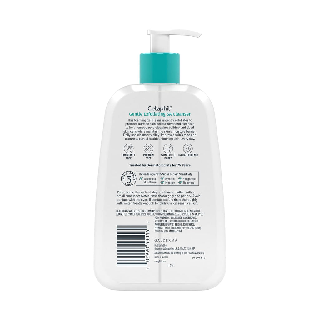 Cetaphil SA Gentle Exfoliating Face Wash, Salicylic Acid Cleanser, 8 fl oz | Foaming Face Wash, Salicylic Acid, Acne-Prone And Sensitive Skin, All Skin Types, Dermatologist Recommended, 8 Fl Oz Pump