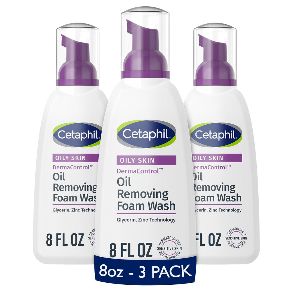 Cetaphil Pro Oil Removing Foaming Face Wash, Sensitive Skin, 8 fl oz, 3ct | Oily & Acne-Prone Skin, Fragrance-Free, Oil Control Foam Cleanser, Dermatologist Recommended, 3-Pack Value