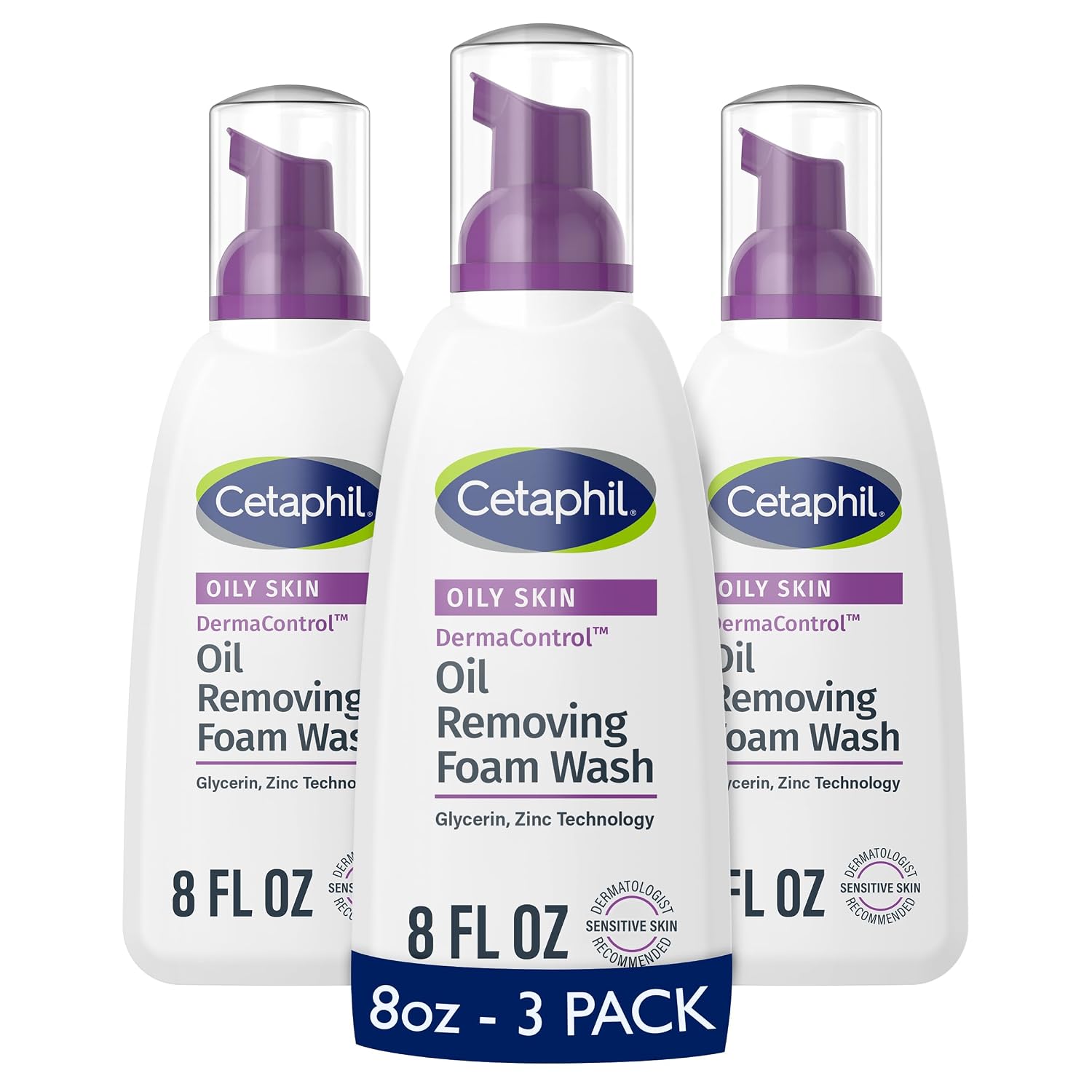Cetaphil Pro Oil Removing Foaming Face Wash, Sensitive Skin, 8 fl oz, 3ct | Oily & Acne-Prone Skin, Fragrance-Free, Oil Control Foam Cleanser, Dermatologist Recommended, 3-Pack Value