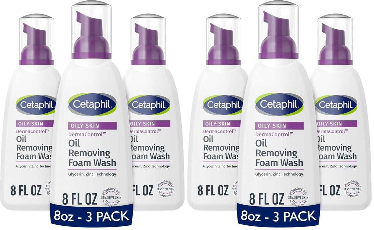 Cetaphil Pro Oil Removing Foaming Face Wash, Sensitive Skin, 8 fl oz, 3ct | Oily & Acne-Prone Skin, Fragrance-Free, Oil Control Foam Cleanser, Dermatologist Recommended, 3-Pack Value