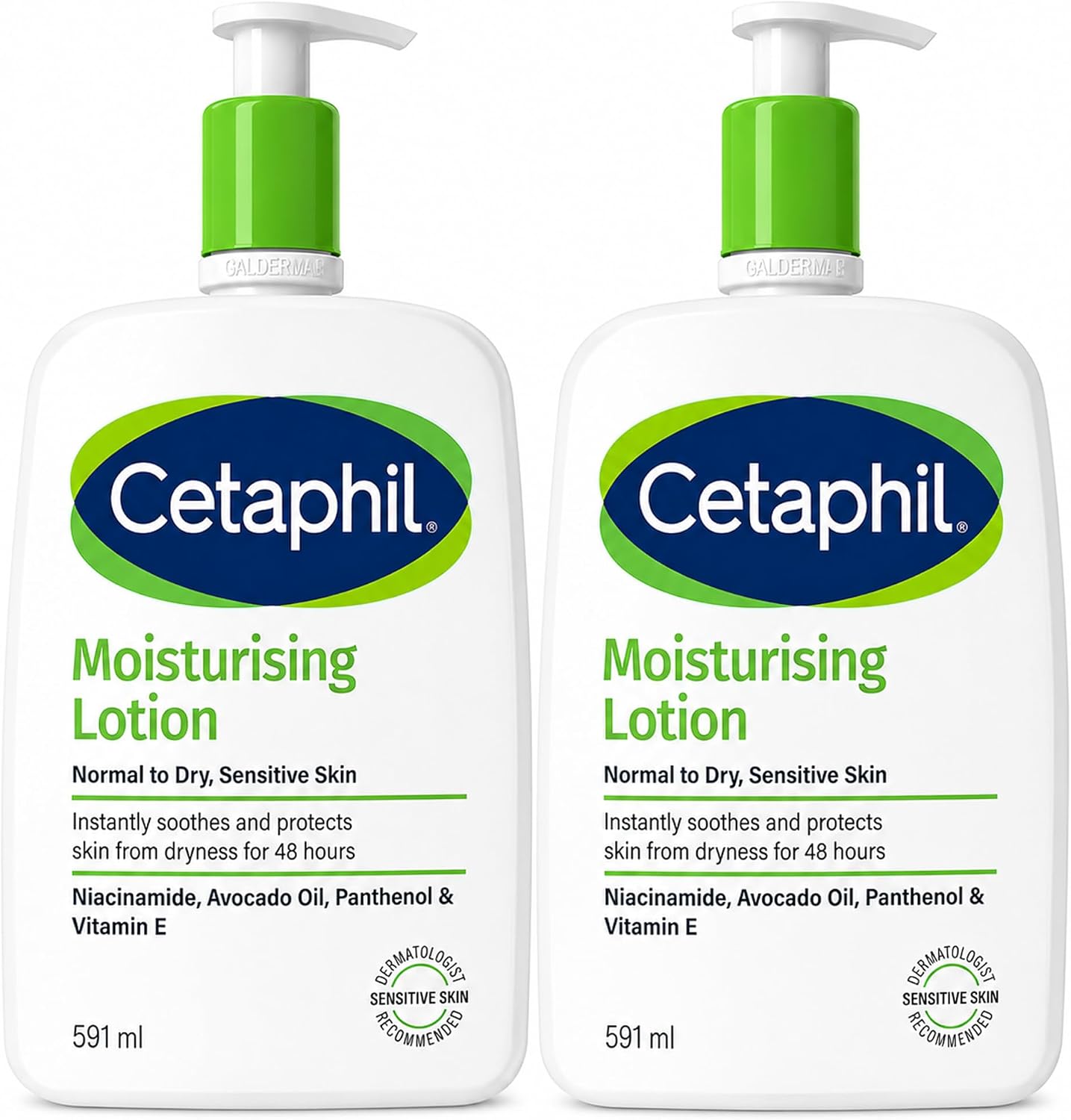 Cetaphil Moisturing Lotion, Dry to Normal Sensitive Skin, with Avocado Oil and Essential vitamins B5 & B3-20 fl oz, 2 Count