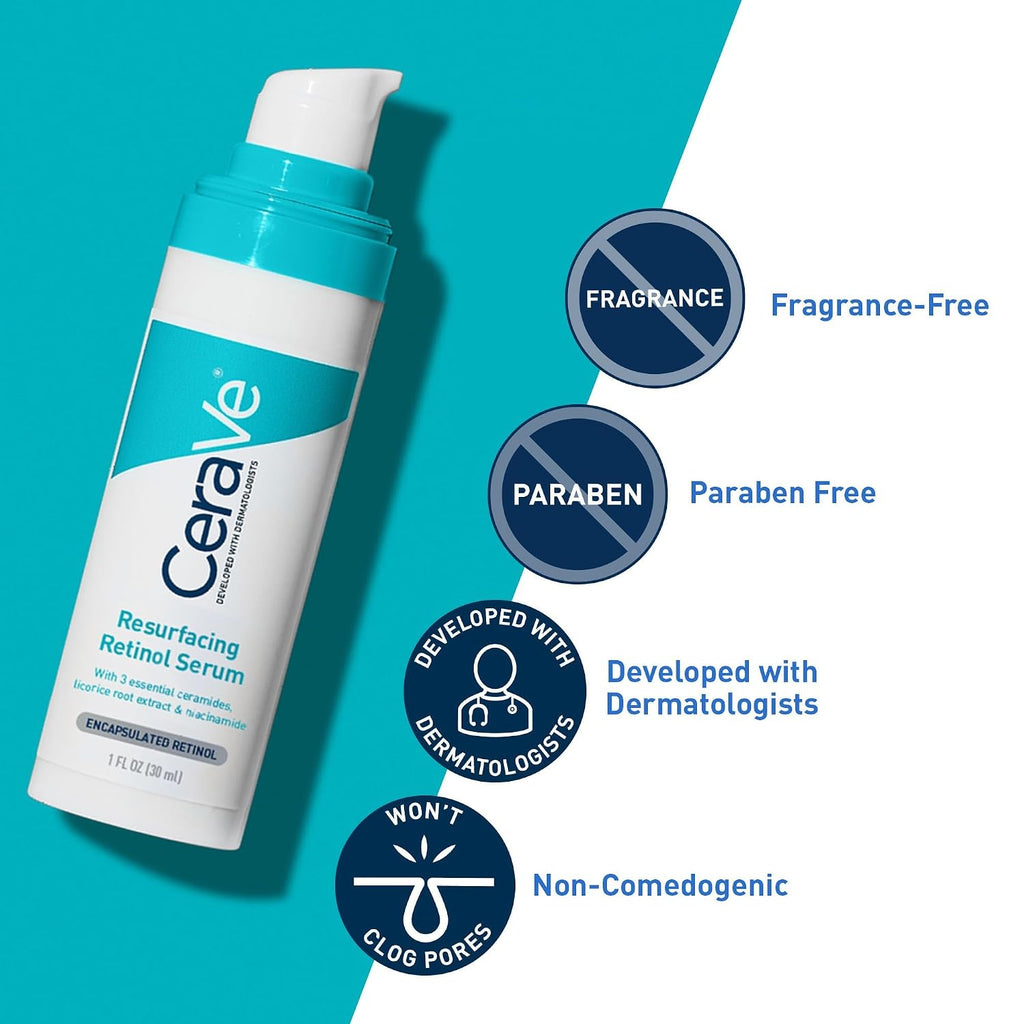 CeraVe Resurfacing Retinol Face Serum with Niacinamide, Pore Minimizer, 1oz | Skin Care Brightening Serum with Licorice Root, Acne Scar & Hyperpigmentation Treatment, Dark Spot Corrector, Skin Repair