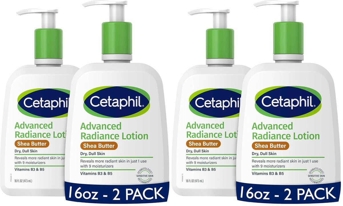 Cetaphil Advanced Radiance Body Lotion, Dry, Sensitive Skin, 16 oz, 2 ct | Body Lotion For Dry Skin, Fragrance Free, Hypoallergenic, Non-Comedogenic, Shea Butter, 2-Pack, Dermatologist Recommended