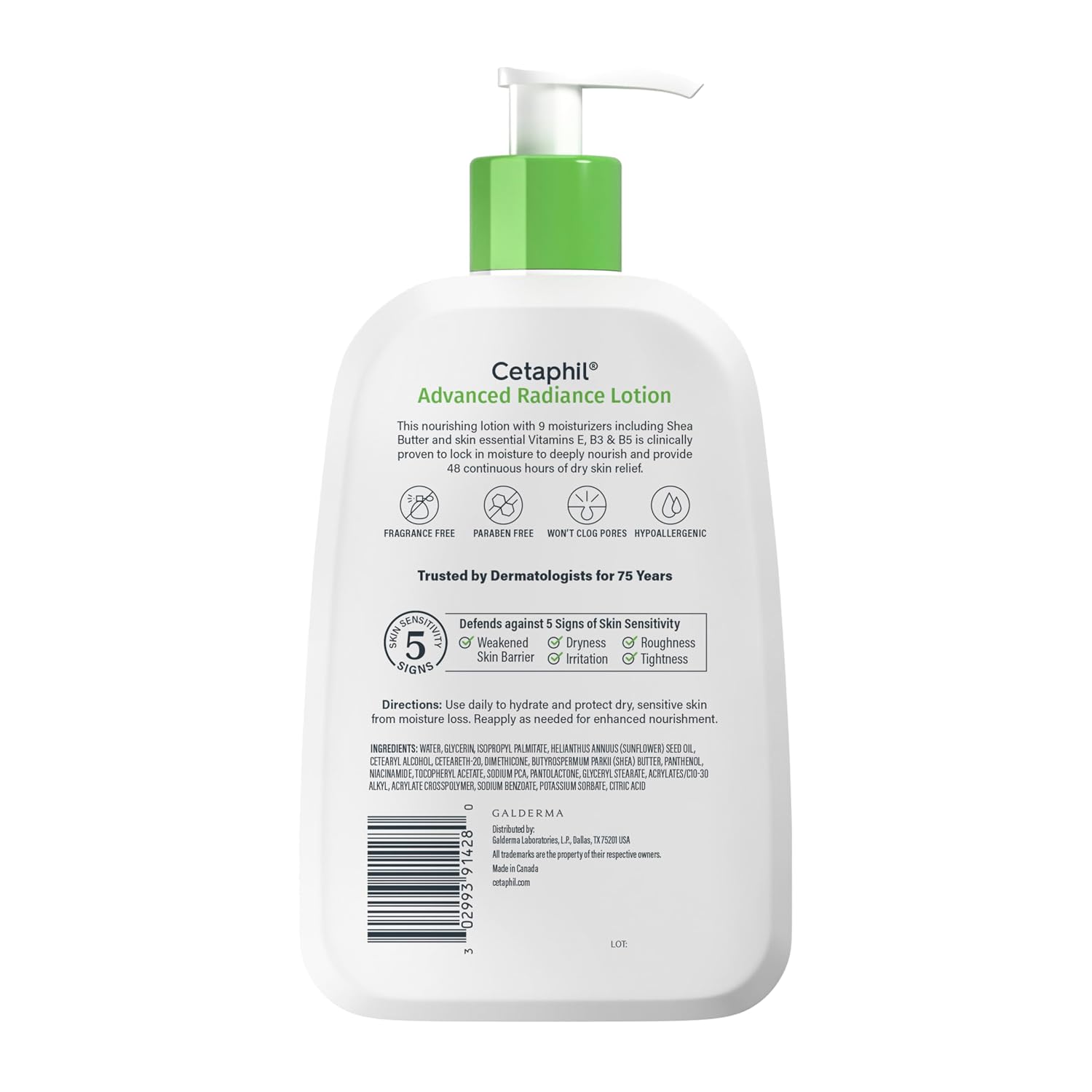 Cetaphil Advanced Radiance Body Lotion, Dry, Sensitive Skin, 16 oz, 2 ct | Body Lotion For Dry Skin, Fragrance Free, Hypoallergenic, Non-Comedogenic, Shea Butter, 2-Pack, Dermatologist Recommended