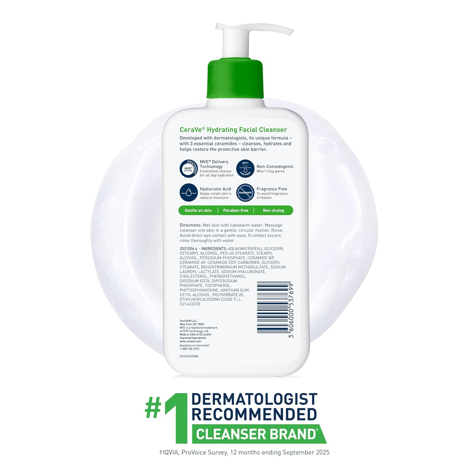 CeraVe Hydrating Cleanser with Hyaluronic Acid, Face Wash for Dry Skin,19oz | Skin Care For Men and Women, Daily Cleanser & Makeup Remover with Glycerin & Ceramides, National Eczema Association Certified
