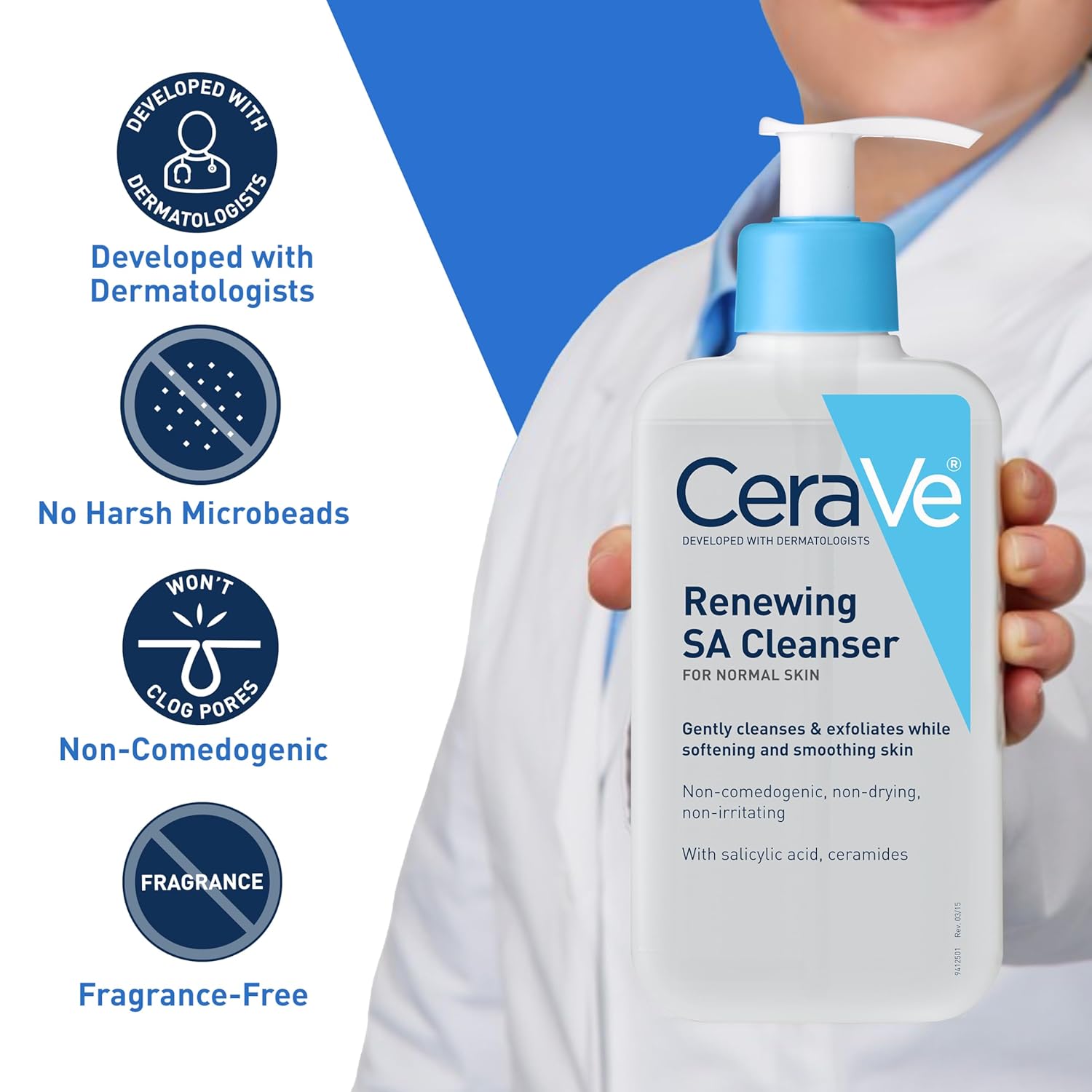 CeraVe Renewing Salicylic Acid Cleanser, BHA Exfoliating Face Wash, 16oz | Skin Care with Hyaluronic Acid & Niacinamide, Facial Cleanser, Face Cleanser, Ceramides, Fragrance Free, Non-Comedogenic